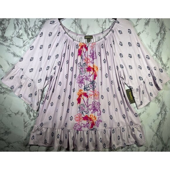 Style & Co. Tops - Style & Co Gigi Runway Lavender Floral Blouse with Ruffle Sleeves Sz 2X